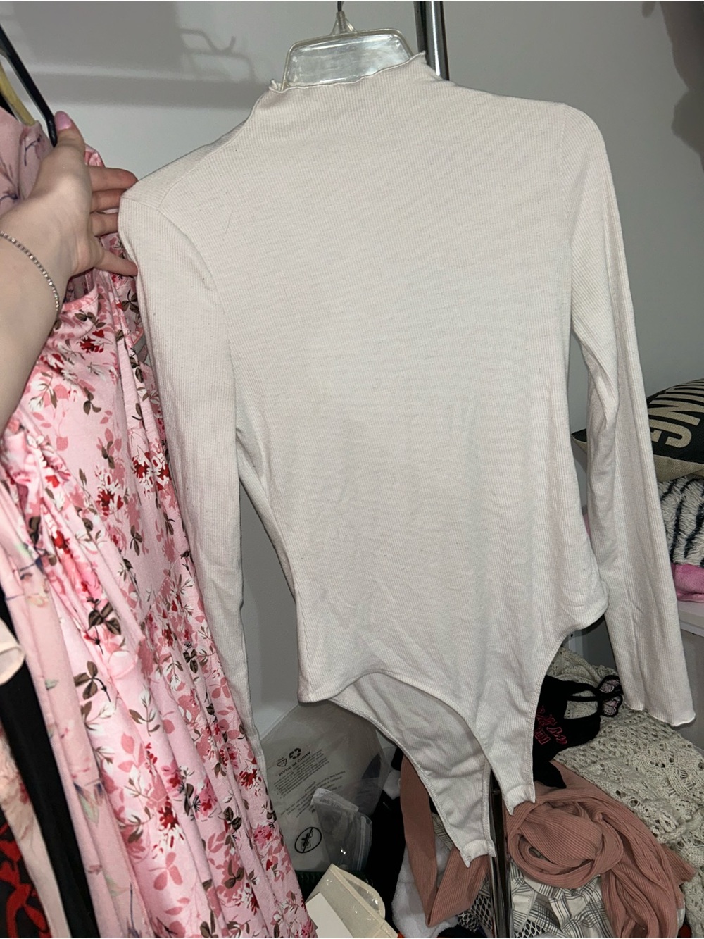 Long Sleeve turtleneck Neck Bodysuit in white
